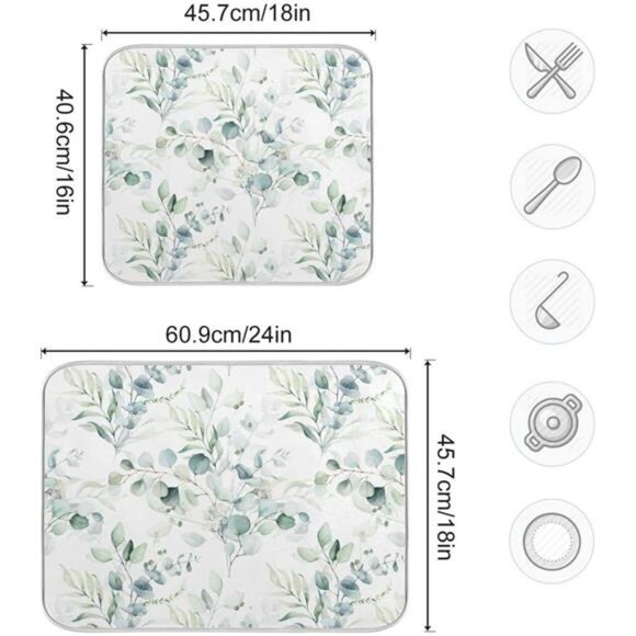 Green Leaves Dish Drying Mat for Kitchen Counter - Picture 3 of 8